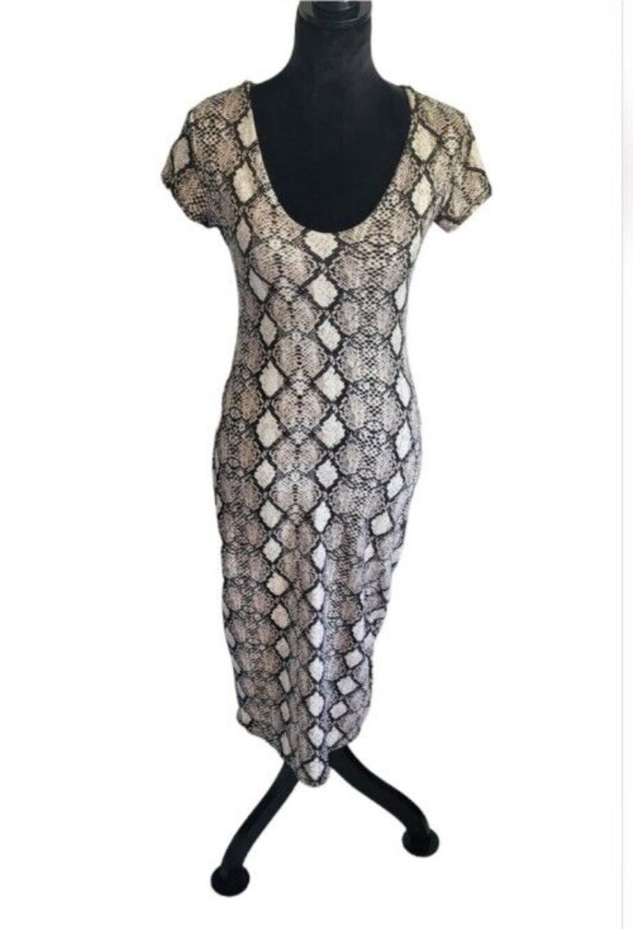 See You Monday bodycon short sleeve maxi snakeskin print dress, size medium